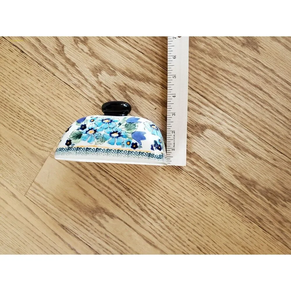 Blue Rose Polish Pottery Ballina Butter Dish Cottagecore EUC